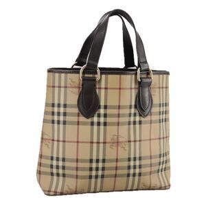 Burberry Nova Check Tote Bag Pvc Leather Beige Brown Gold